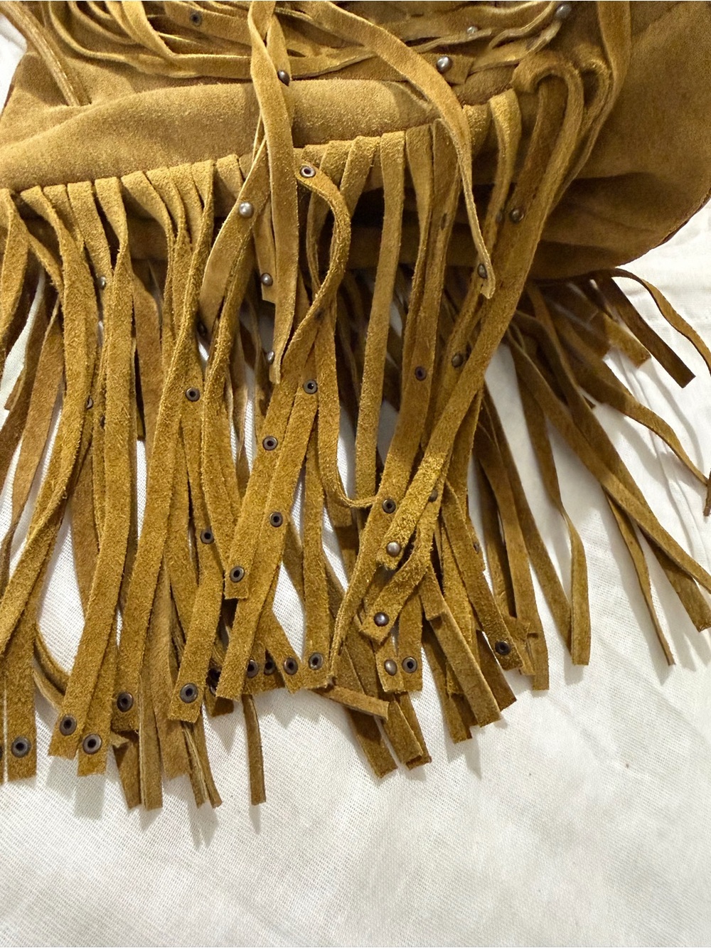 Olive Suede( genuine leather)Fringe Bucket Bag - Women - Picture 10 of 12